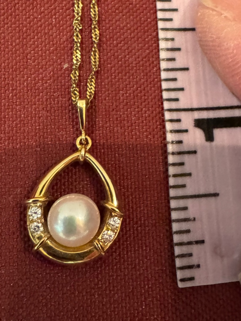 MIKOMOTO 18K Pearl necklace with 4 diamonds and 14k 18" chain